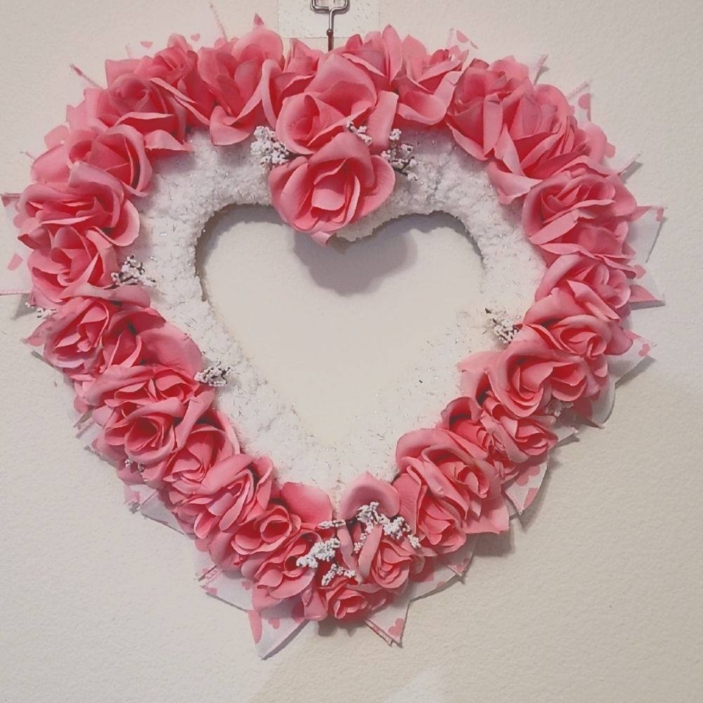 Heart-Shaped Pink Rose Wreath